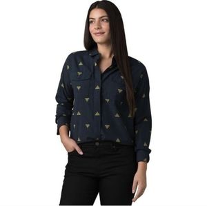 NWT Prana Lens Flair Top Southwest Western Organic Cotton Long Sleeve Navy S